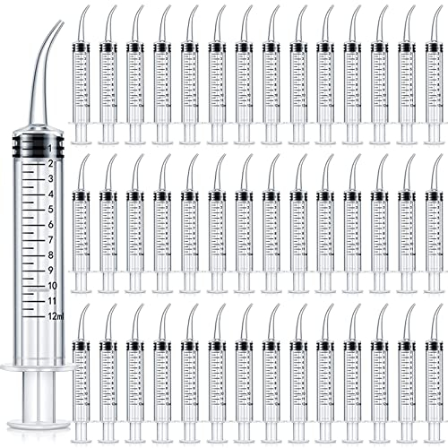Bceer Paquet de 100 / Paquet de 200 Seringue Dentaire avec Embout courbé Seringue Dentaire 12ml Seringue d'irrigation jetable pour Pierres d'amygdales Injection de Liquide (Color:100 pcs)