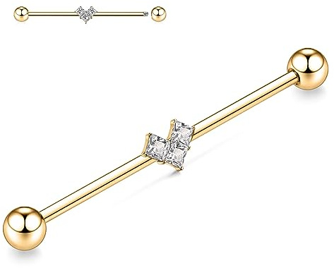 hengkaixuan 14G Industrial Piercing Schmuck Chirurgenstahl Industrial Barbell 38mm lange Gerüststange Industrial Bar mit CZ gepflastertem Knorpelohrring Helix Barbell für Damen Herren