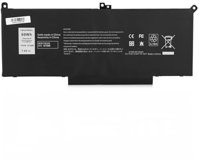 JPking 60Wh F3YGT Batterie pour Dell Latitude 12 7000 7280 7290 13 7380 7390 P29S002 14 7480 7490 P73G002 E7480 E7280 E7290 Business Notebook DM3WC DM6WC 2X39G KG7VF V4940 451-BBYE 453-BBCF 7.6V