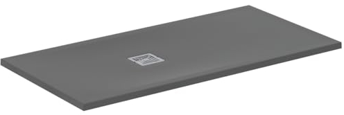 Ideal Standard - Ultra Flat S+, Plato de ducha rectangular ultrafino de resina efecto piedra, 140 x 70 cm, Ideal Solid, desagüe lado corto, gris cemento