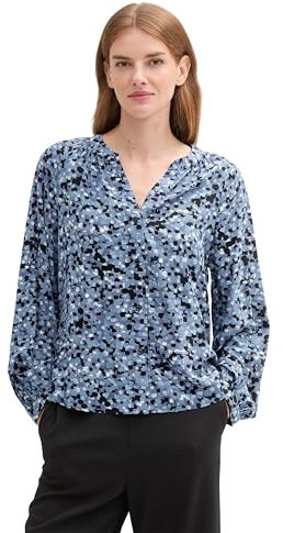 TOM TAILOR Damen Bluse mit Muster aus Viskose, 36556 - Navy Watercolor Squares Design, 44