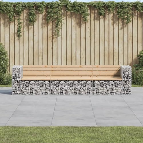 Gecheer Gartenbank aus Gabionen Eckbank Mittelbank Gabionenbank Bank Sitzbank Parkbank Gabione Steinkorb Drahtkorb Gabionenkorb Ruhebank Garten Balkon Bank 287 x 71 x 65,5 cm (B x T x H) Stahl
