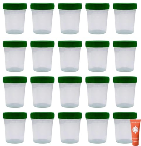 Urinbecher mit Schraubdeckel, 20 Stk. I 100 ml I Probenbecher mit Schraubverschluss | Urinbehälter | Urinprobenbecher | Kunststoffbehälter I Spar-Set plus Pharma Perle give-away