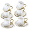 Türkische Kaffeetassen set,12-teiliges Kaffeetassen-Set mit Untertassen aus Porzellan, Mochatassen, Cappuccino, 6 Espressotasse und 6 Untertassen, Kaffeeservice, Weiß Tassen (Gold)