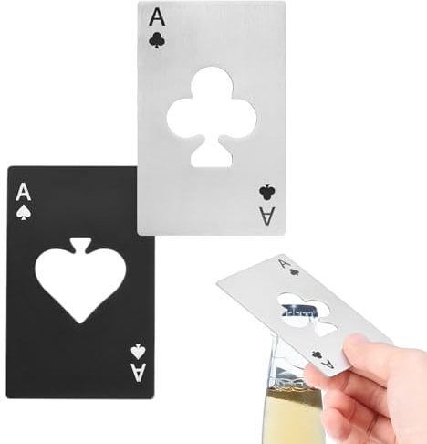 sourcing map 2Pcs Ace of Clubs Bottle Opener, Stainless Steel Credit Card Size Beer Bottle Opener for Wallet Pocket, Can Cap Openers for Wedding Party Bridal Shower Present, Silver and Black