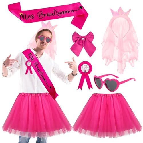 Matreeglam JGA Ensemble costume pour homme, robe tutu avec écharpe « Miss Bridal », accessoire de mariage (rose rouge)