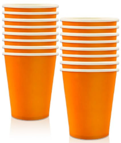 MORAINJAY 16 Pièces Orange Gobelets en Papier pour Fête Anniversaire,Orange Papier Tasse pour Décoration Anniversaire Homme Femme