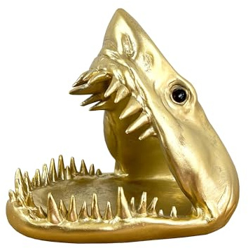 Alfie Francis Gold Shark Head Ornament for Living Room Trinket Dish Catch All Unique Quirky Desk Home Decor Object