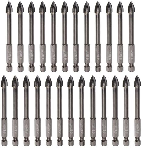 sourcing map 25pcs Titanium Coated Masonry Drill Bit, 8mm Concrete Drill Bits Ceramic Tile Drill Bit with 1/4 Hex Shank for Ceramic Tile Marble Mirror Glass Concrete Brick Plastic Wood
