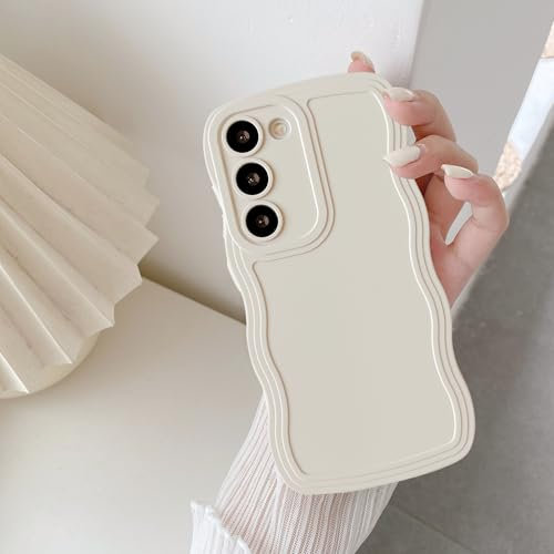 UEEBAI Hülle für Samsung Galaxy A16 4G/5G, Niedliche Lockige Wellen Rahmenform Silikon Handyhülle Ultra Dünne Stoßfeste Schutzhülle Slim Fit Weiche TPU Bumper Cover für Frauen Mädchen, Beige