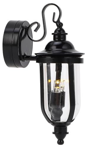 Dockhusbelysning, Dockhusmöbler och Tillbehör Set med Energibesparande Minileksaksvägglampa, LED-Vägglampa i Metall, Svart Trädgårdsglasskärm Vägglampa Dockhus