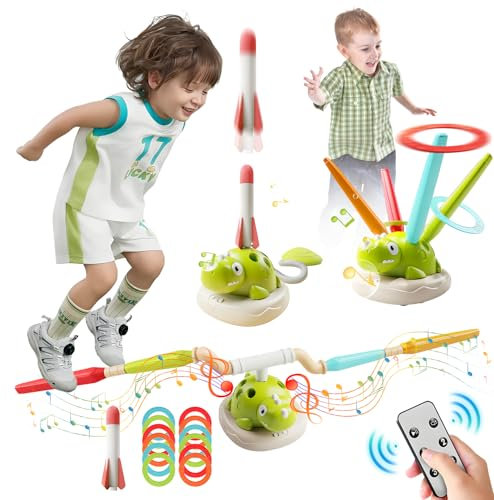 RoserRose 3-in-1 Gartenspielzeug Kinder, Rakete Spielzeug, Springseil, Wurfspiel, Outdoor Spielzeug mit Musik, 4 Geschwindigkeiten, Fernsteuerung, Outdoor Spiele für Kinder ab 3 Jahre