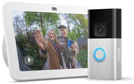 Echo Show 8 (Newest gen) | White + Ring Battery Video Doorbell Plus