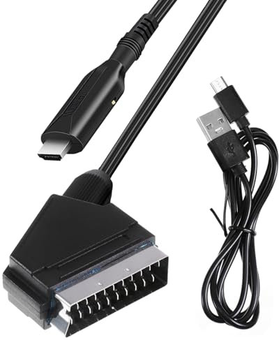 WUIOWPPIC Scart auf HDMI Adapter, SCART zu HDMI Kabel Adapter Scart Auf Hdmi 1080P mit Eingangskabel und HDMI Ausgangsanschluss für STB VHS Xbox HDTV PS3 Sky DVD Blu-ray usw