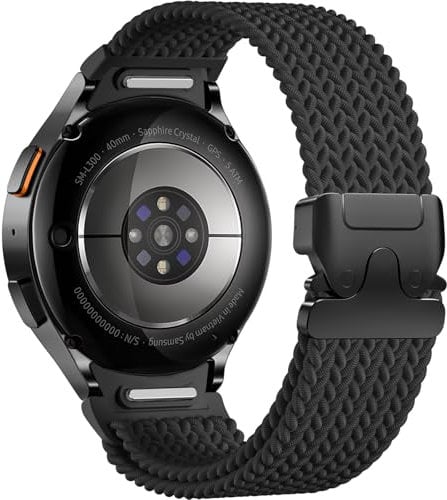 Maledan Ein Klick Geflochtenes Armband Kompatibel mit Samsung Galaxy Watch 7 6 5 4 Armband 40mm 44mm, Nylon Sport Band für Galaxy Watch 6 Classic 47mm 43mm/Watch 5 Pro/Watch 4 Classic/FE, Schwarz