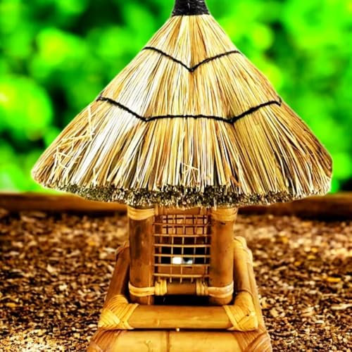 Bambus Laterne & Windlicht | Vogelhaus mit Strohdach | Pagode 90cm handgeflochte