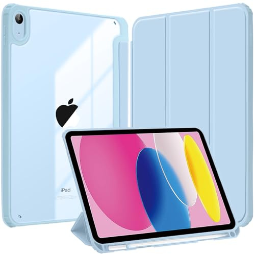 Coque pour iPad (A16) 11ème/10ème Génération (2025/2022), avec Porte-Stylet, Coque Transparente Claire, Housse Bord Antichoc, Veille/Réveil Automatique, Bleu Ciel