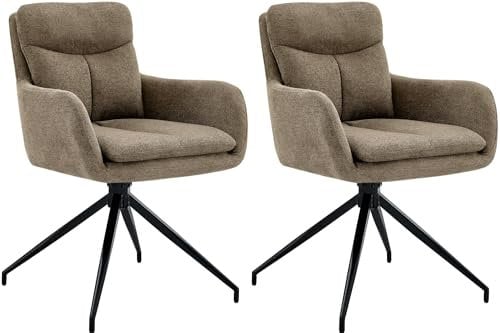 CLP Esszimmerstuhl 2er Set drehbar Somers Stoff, 180° schwenkbare Sessel mit Armlehnen und Rückenlehnen, Küchenstühle gepolstert, Farbe:braun