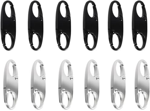 YUNYU Confezione da 12 chiusure lampo antifurto, cursori di sicurezza per zaini, bagagli, borse e portafogli, tiranti universali per cerniera (nero e argento)