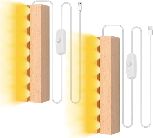 MaxEarn 2 Pcs LED Light Base, 20cm Wooden Lighted Base with 5mm Slot Wide | Warm Light Both with USB Switch, Lights Display Base Stand for Acrylic Plate, Glass Plate, Resin, Rectangle