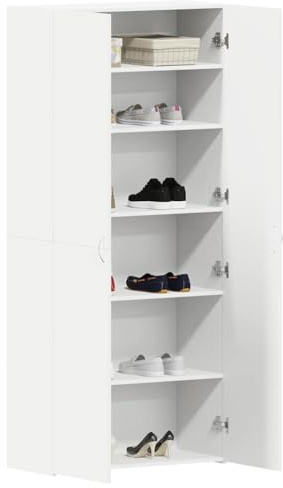 vidaXL Shoe Cabinet 80 x 35.5 x 180 cm Engineered Wood White | Sleek white finish fits right in anywhere, Comes with 5 compartments for all your footwear,