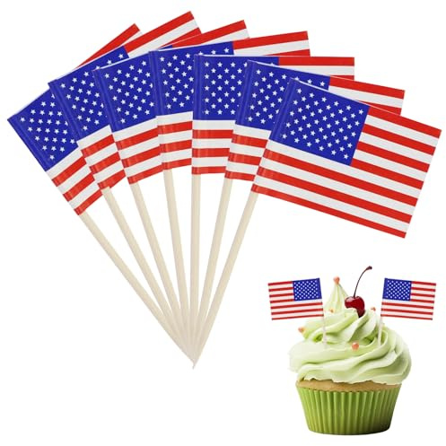 120 Stück Amerika Zahnstocher Flaggen, Amerika Deko Fahne,Klein Zahnstocher USA Fähnchen,Cocktail Stick Flaggen,Cupcake Topper Toothpick Cocktail Party