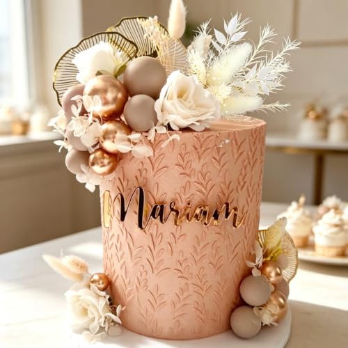 Boho Champagne Cake Decoration Golden Balls Cake Decoration | Golden Palm Leaves Cake Topper Boho White Golden Ball for Wedding Birthday Birthday Anniversary
