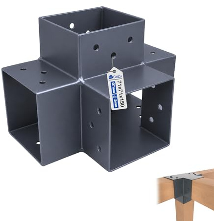GeZu Impex Post Connector K 71 x 71 mm | Powder Coated Anthracite Pergola 4 Way Right Angle Corner Connector Pavilion DIY Woodworks Bracket