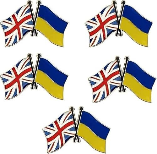 5 Pcs British Ukrainian Flag Lapel Pins UK Ukraine Friendship Flag Badge UK & Ukraine Friendship Enamel Pins Decoration Waterproof Accessories for Clothes Hats Backpacks Office Party Brooches