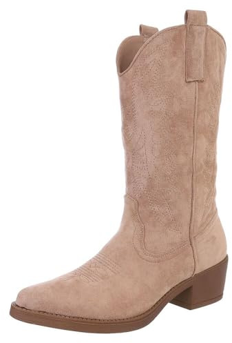 Ital Design Damen Stiefel mit Reißverschluss und Blockabsatz, spitze Form, Beige, Gr. 36