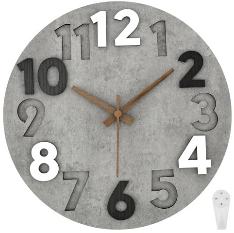 VAVPUP Große Wanduhr ohne Tickgeräusche,30cm Moderne Holz Küchenwanduhr,Wanduhren mit 1Haken,Batteriebetrieben,für Büro,Zuhause,Küche, Schlafzimmer,Wohnzimmer(grau)