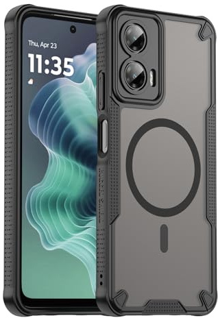 Yojiong Funda Magnética para Motorola Moto G35 5G [Compatible con MagSafe], [Protección de Cámara] Carcasa Translúcido Mate, Duradero Militar Caso PC y Silicona Bumper – Negro