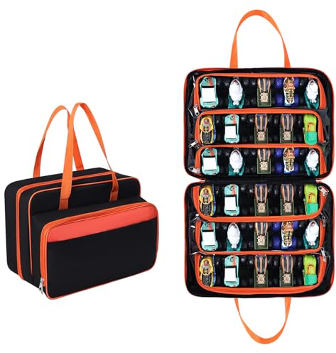 ZUIKAKU Carrying Case for 40 Monster Jam Trucks, Kids Toy Truck Storage Compatible with 40 Monster Jam Trucks, Holding for 1:64 Scale Monster Jam Trucks (Orange)