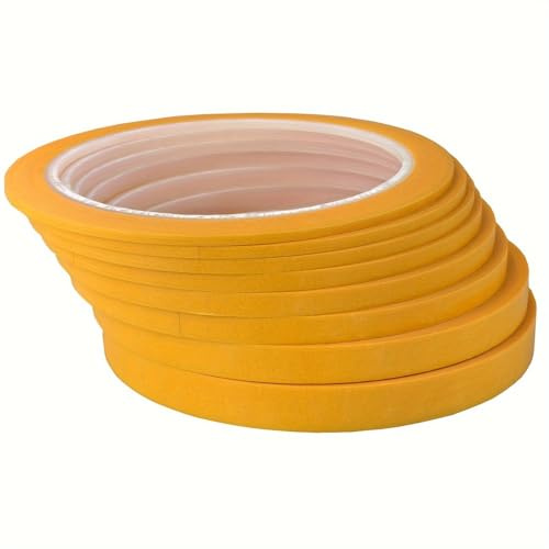 JINBING 8 Stück Papier-Abdeckband, Nadelstreifen-Klebeband für Heimwerker, Nagelkunst, Zeichnen, Musterherstellung, Malerband, 2 mm – 10 mm x 25 m (Gelb)