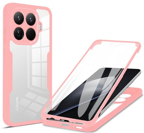 UPLAI Transparente Funda para Xiaomi 15T Pro 5G, 360° Grado Militar Antigolpes Carcasa Protector de Pantalla Incorporado, Ultradelgado PC + TPU Estuche Caso. Rosa