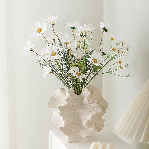 Ecofocet Keramik Vase, Beige Groß Moderne Vasen für Nordisches, Vasen Deko, Deco Matte Vase, ästhetische Boho Blumenvase für Zuhause, Deko Wohnzimmer, Büro, Couchtisch Dekoration