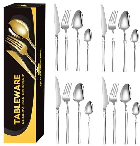 Set de couverts en acier inoxydable – outils réutilisables | set de table 16 pièces en acier inoxydable, pour cuisiner de la viande, servir à manger, maison, appartement, déjeuner, voyage, camping