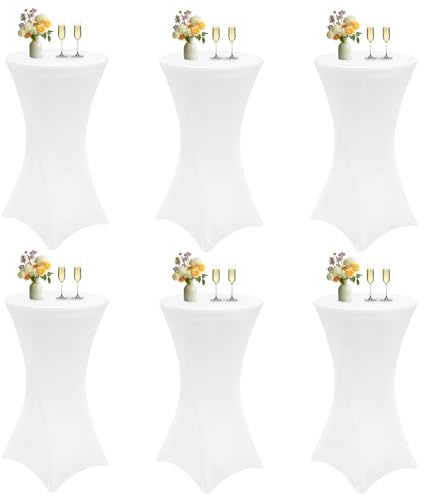 LYAFS Stehtisch Hussen 6 er-Set 70×110cm Weiß Stehtisch Tischdecke | Verstärkung Fußbereich,Bistrotisch,Cocktail-Party,Hochzeit,Für 70-75 cm Cocktailtisch,Tischschutz,Tischdekoration