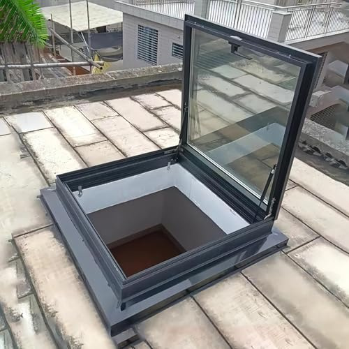 Oberlicht-Dachfenster mit Aluminiumrahmen, manueller Belüftung, doppelschichtigem gehärtetem Glas, Dachboden- und Wintergarteninstallation(60x60cm/23.6x23.6in)