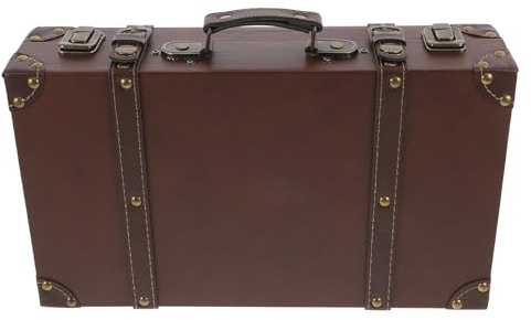 Vintage Schatztruhe und Leder, Dekorative Aufbewahrung, 34,3x21x8,3cm | Braune Erinnerungskiste mit Bequemem Griff, Retrostruktur, Schaufenster, Foto Requisiten und Reiseandenken