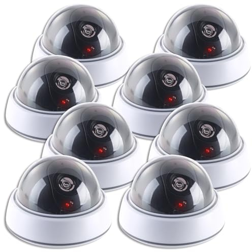 VisorTech Video-Kamera-Attrappen: 8er-Set Dome-Überwachungskamera-Attrappen, durchsichtige Kuppel & LED (Überwachungskamera außen Attrappe, Dummy-Kameras)