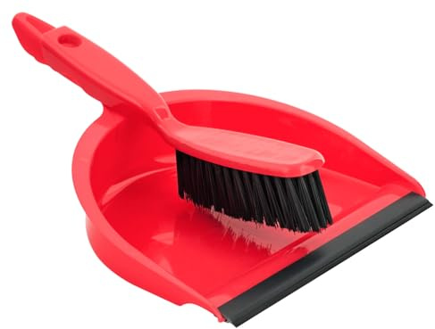 Dustpan and Brush Set Soft Bristle Hand Brush with Plastic Dust Pan | Lightweight Cleaning Set for Kitchen Home Office Floor Dust Sweeping Tool Kit Household Use Cleaning Set (Red)