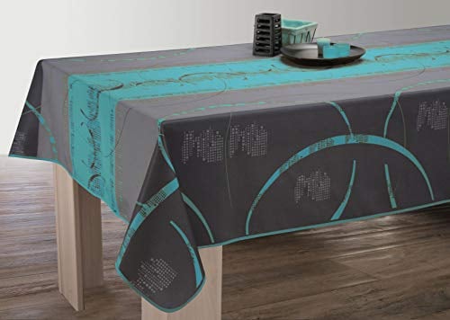 Le linge de Jules Nappe Anti-Taches Astrid Turquoise - Taille : Rectangle 150x240 cm