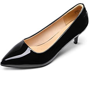 DREAM PAIRS Women's Kitten Heels Pointed Toe Dress Court Shoes Moda,Size 7,Black/Pat,Moda