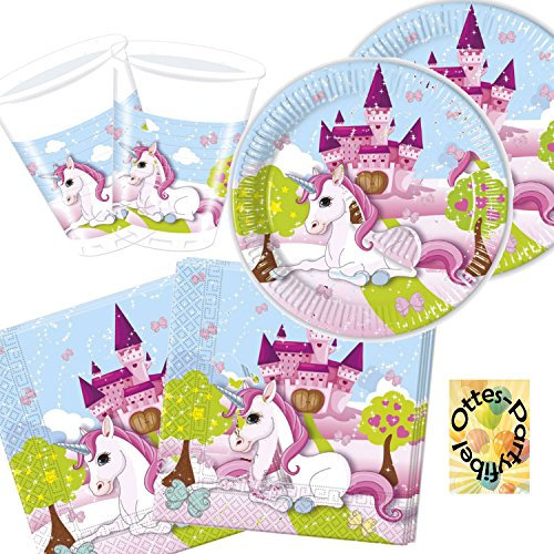 Diverse Unicorn Einhorn Partyset 36 Teile für 8 Kinder Teller Becher Servietten
