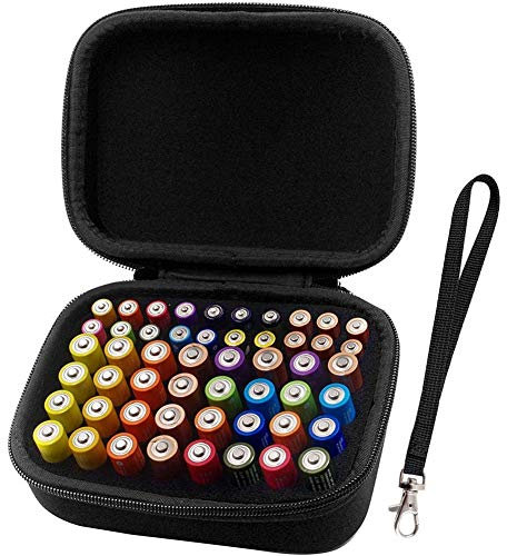Comecase - Caja organizadora de Almacenamiento (Capacidad para 52 Pilas AA AAA), Color Negro