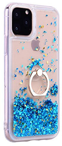 Mo-Somnus For iPhone 11 Pro Max Case [Free Tempered Glass Screen Protector], Fashion Flowing Liquid Floating Bling Shiny Sparkle Glitter Case Cover for iPhone 11 Pro Max (6.5 Inches) (Blue)
