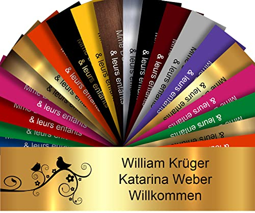 Personalisierte PVC Briefkastenschild mit Dekor – 10 x 2,5 cm – Mit Motiv oder Logo – 20 Farben verfügbar (Metallisches Gold + Design)