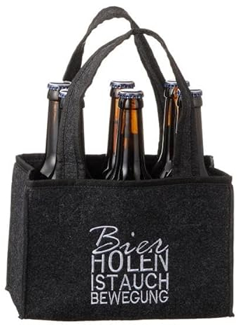 KAMACA Flaschentasche für 6 Bierflaschen Flaschenträger Flaschenkorb Flaschentasche aus Filz mit Getränkehalter aus Filz mit lustigem Spruch Geschenk Vatertag Party (Bier Holen ist auch Bewegung)