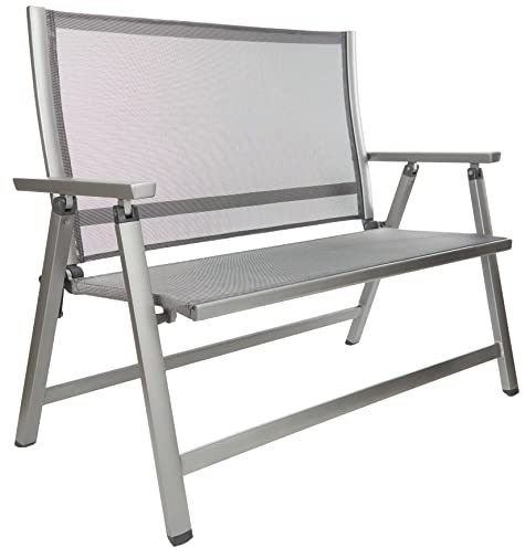 Dehner Klappbank Chicago | 2-Sitzer mit Rückenlehne und Armlehnen | komfortable Sitzbank | klappbar, wetterfest | Aluminium, Textilene | Gartenbank, Parkbank, Doppelbank | ca. 106 x 97 x 59.5 cm